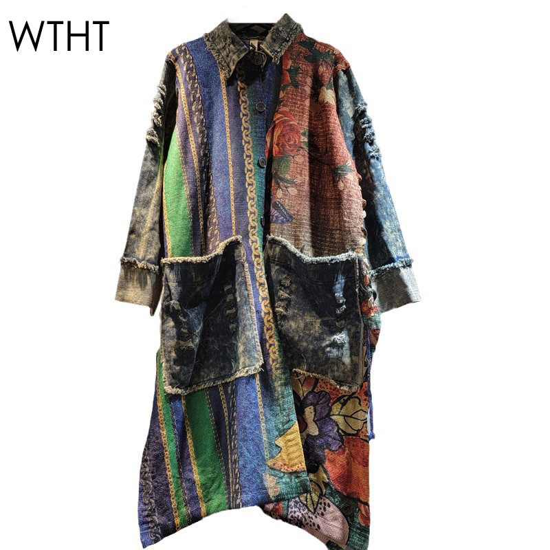 Sewing Jackets - WTHT moda mujer abrigo largo vaquero